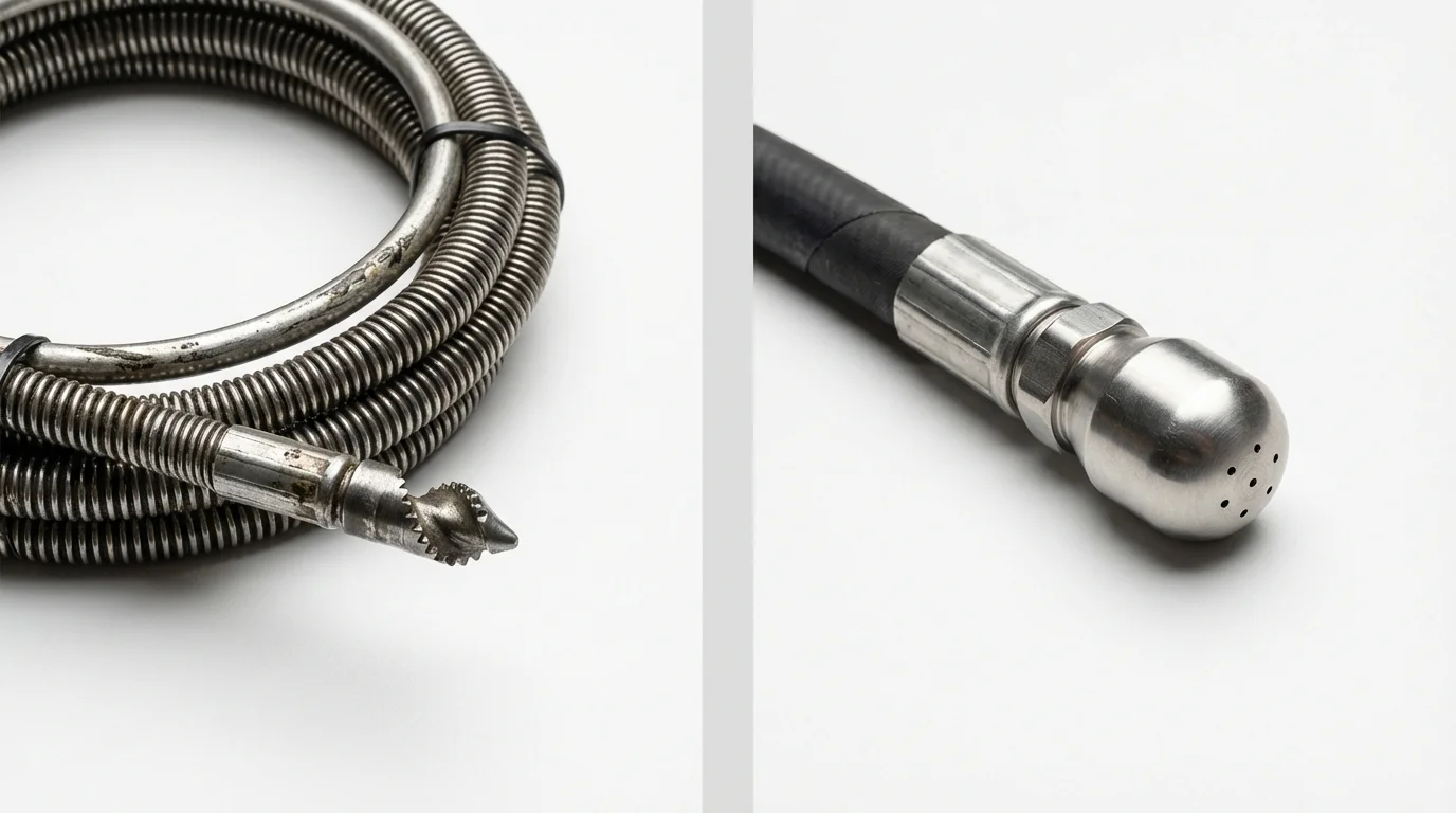 Drain snake cable and hydro jetting nozzle used for drain cleaning in Spencer, NC
