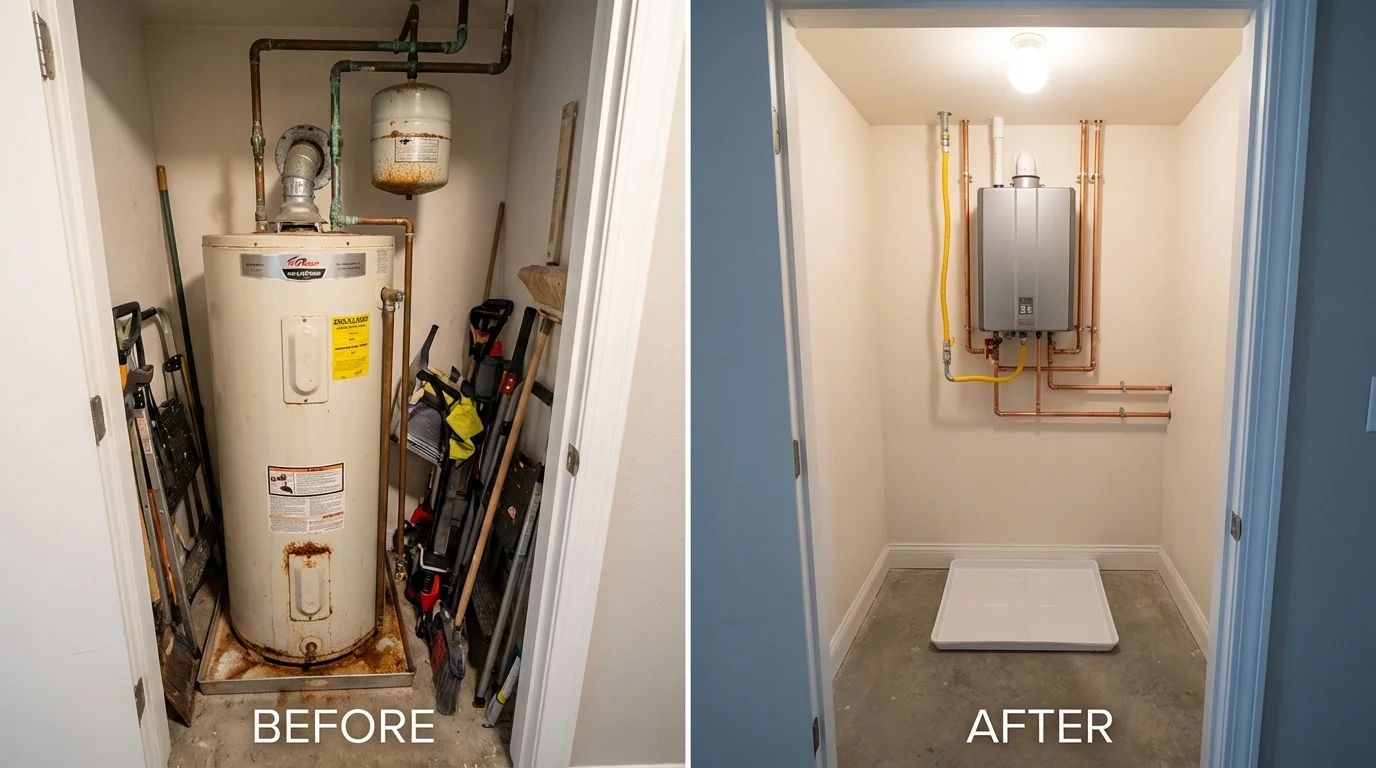 Tank water heater versus wall-mounted tankless unit comparison for Spencer, NC homeowners
