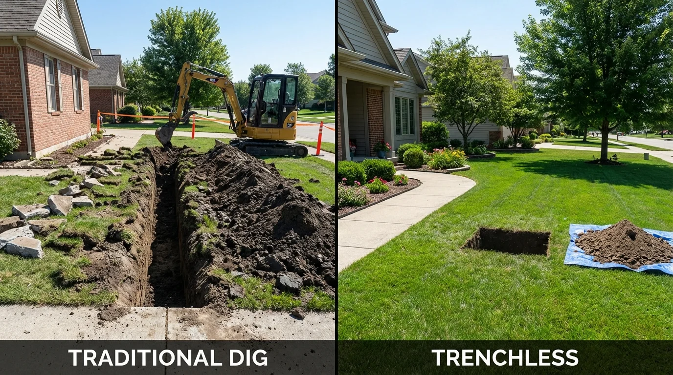 Trenchless sewer repair with minimal yard damage versus traditional excavation in Spencer, NC